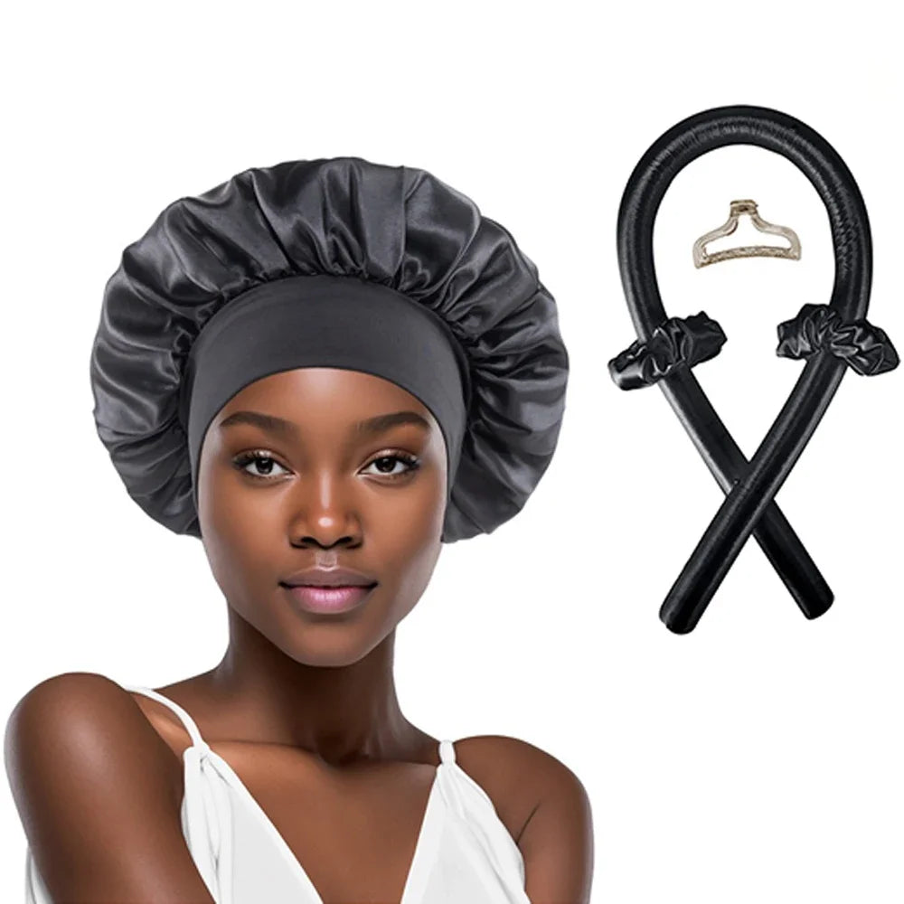 Heatless Curling Rod Headband Satin Bonnet Set No Heat Hair Curler Hair Rollers Soft Curlers Lazy Curls Sleeping Hat Night Cap